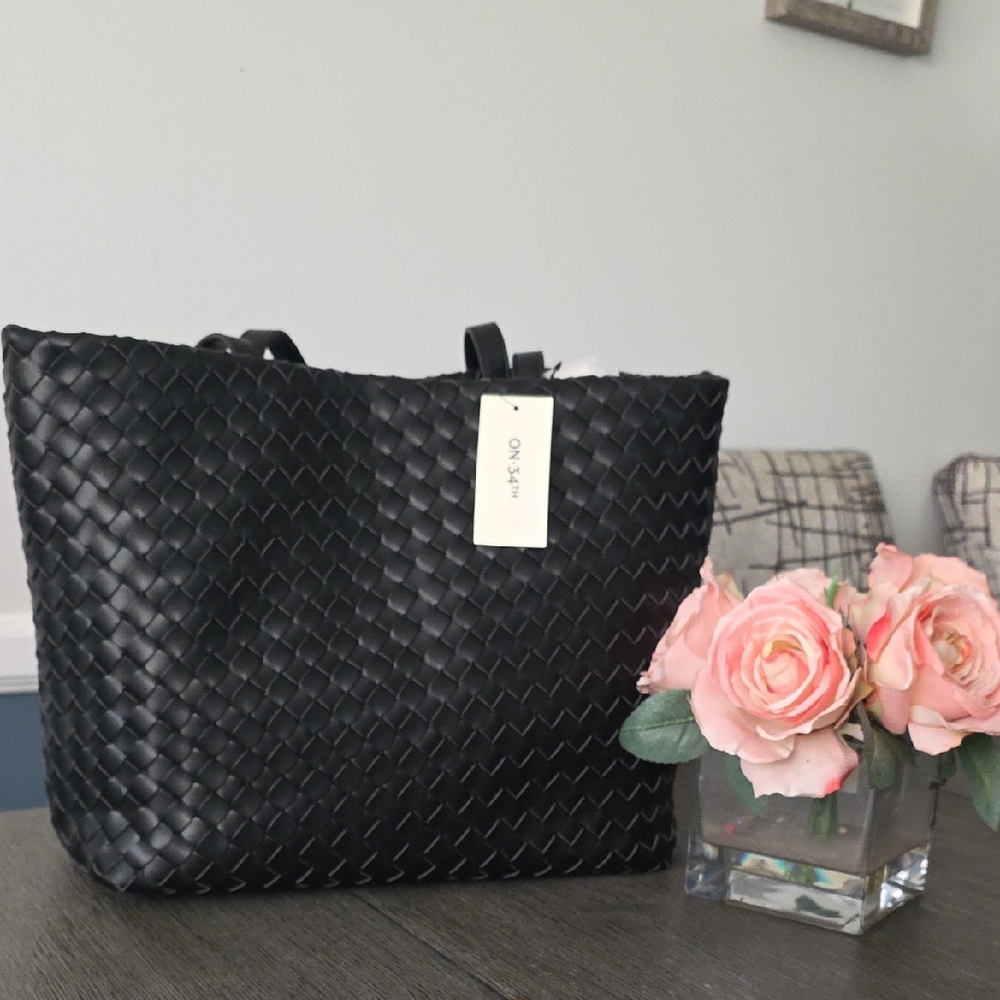 Black Woven Tote Bag with Top Handles